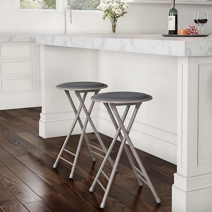 Lavish Home Folding Stool - Set of 2 Counter Height Bar Stools – 24-Inch Backless Folding Chairs with 225lb Capacity for Kitchen, Rec Room, or Game Room (Gray)