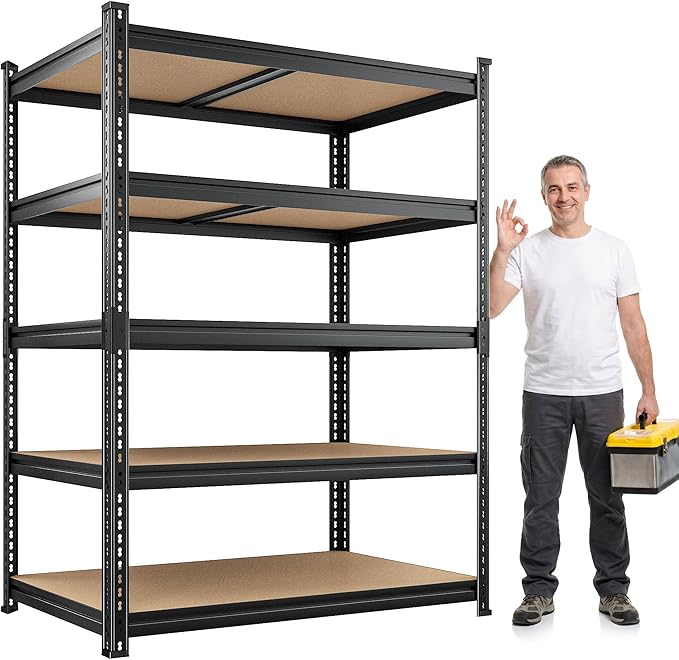 REIBII 5 Tier Garage Shelving Unit,2300LBS Heavy Duty Metal Storage Shelves,Adjustable Boltless Utility Rack Organizer for Basement Garage Pantry Kitchen Laundry Room,Black, 35.5" W x 15.8" D x 72" H