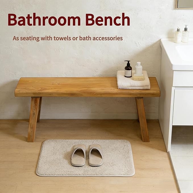 Rustic Solid Wood Bench Indoor, Farmhouse Entryway Bench with Sturdy Legs, Skinny Narrow Bench for Dining Hallway Entry Foyer End of Bed (31.49 inch Length)