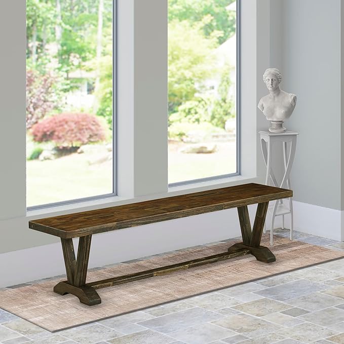 East West Furniture VB777 V-Style Dining Bench with Wooden Seat, 72x15x18 Inch, Multi-Color