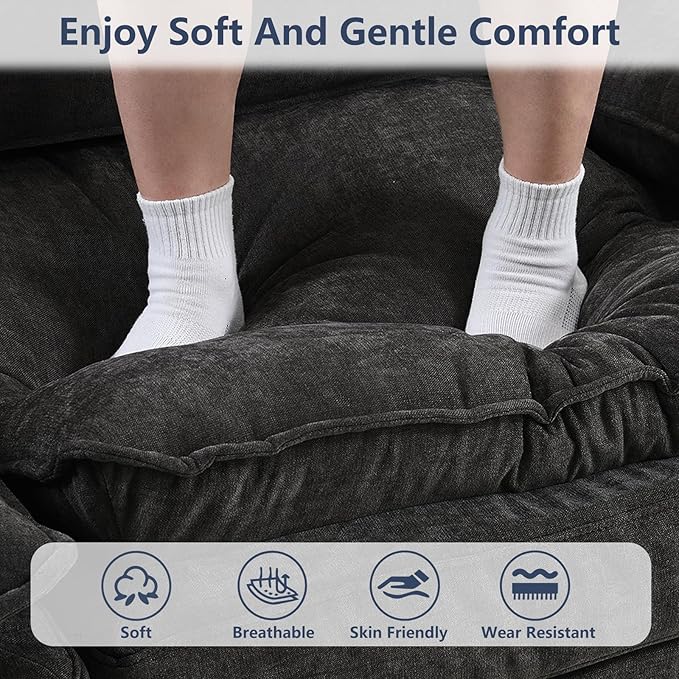 U Shaped Modular Sectional Sofa, Cloud Couch with Movable Ottoman, Comfy Chenille Sofa with Pillows for Living Room, Bedroom, Apartment, Black