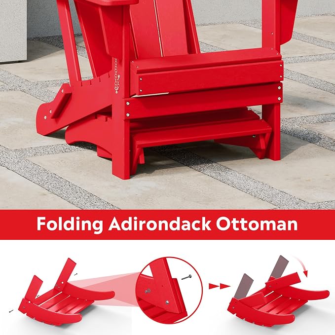 Costaelm Adirondack Chair Footrest Foldable Ottoman, Folding Ottoman Outdoor Foot Rest for Patio Waterproof, Adirondack Ottoman Outdoor, Red