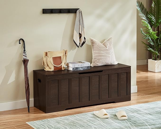 VANKILEY 51.2" Storage Chest Extra Large,Storage Bench with 2 Safety Hinges,Shoe Bench,51.2 * 15.7 * 19.1 inches,Wooden Trunk for Bedroom,livingroom,entryway,Supports 220 lb,Easy Assembly(Espresso).