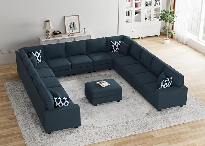 Legend Vansen Oversized Modular Sectional Sofa,U/L‑Shaped Reversible Couch with Ottoman,Deep Seat Plush Polyester Sofa for Living Room,14‑Seater,Charcoal