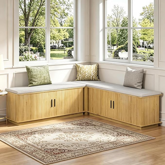 L Shaped Breakfast Nook Bench with Cushion, Kitchen Corner Bench with Hidden Storage, Backless Corner Dining Benches for Kitchen Dining Room Entryway