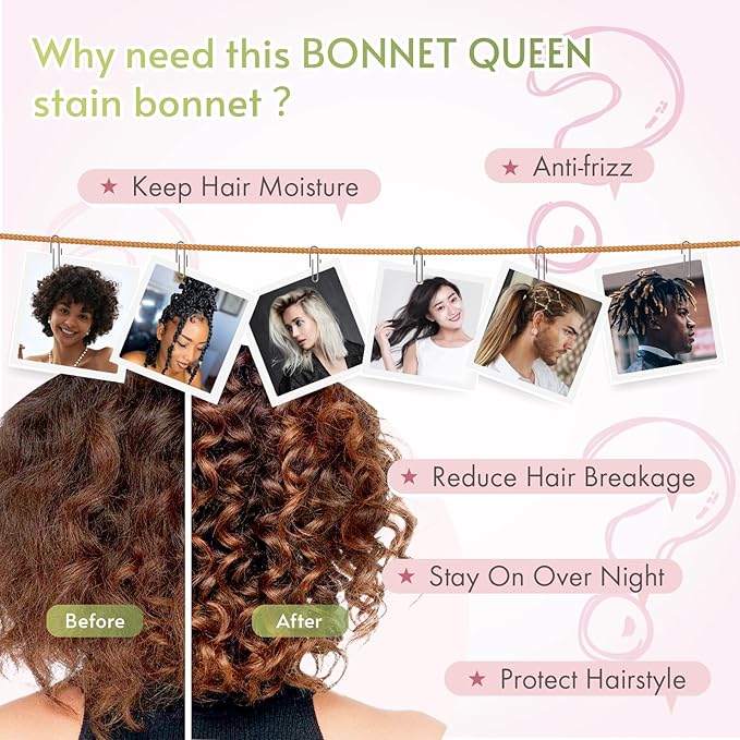 Bonnet Queen シルクボンネット サテンボンネット 結び紐付き 睡眠用ナイトキャップ 女性用