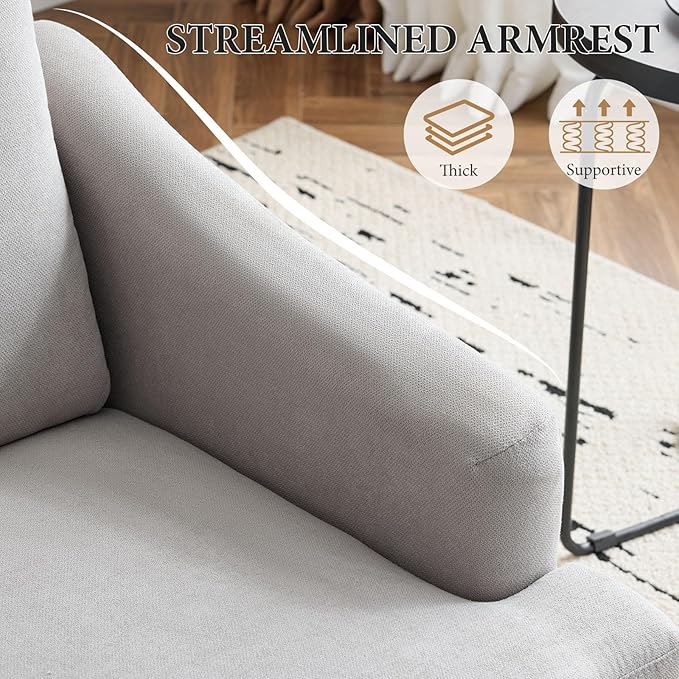 Bezseller Modern Accent Chairs Set of 2, Upholstered Reading Armchair with Wood Legs, Mid-Century Leisure Comfy Single Sofa Chair for Living Room, Bedroom, Home, Office, Light Grey