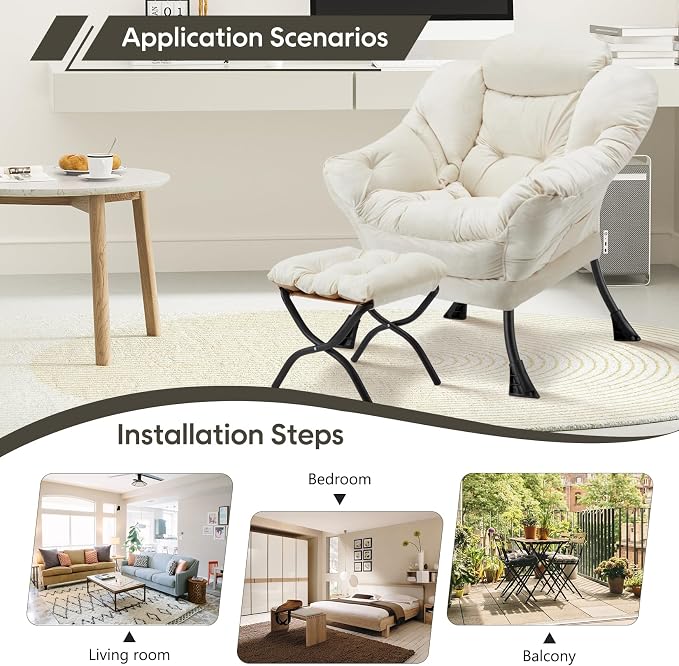 Lazy Chair with Folding Ottoman Modern Large Accent Chair,Contemporary Lounge Leisure Sofa Chair with Armrests Upholstered Sofa Armchair Reading Chair for Bedroom,Dorm & Office (Beige-f)