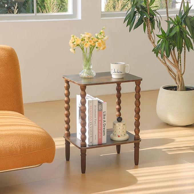 Fultyle Side Tables Set of 2, Small End Table with Storage Shelf, Night Stand Set 2 Bedside Tables for Living Room, Bedroom, Office and Small Spaces (Rustic Brown)