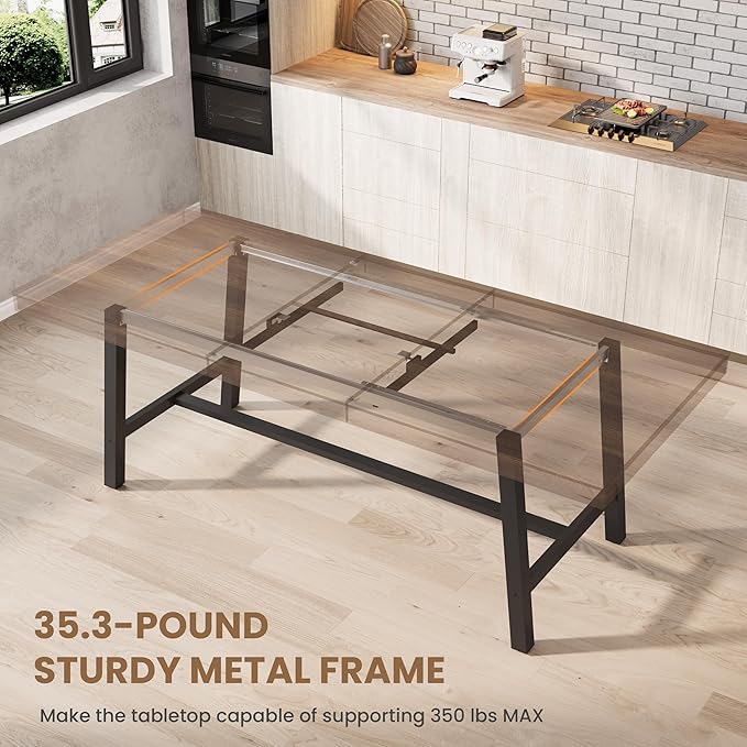 GarveeHome 63-83" Extendable Dining Table, Industrial Rectangular Dining Room Table for 6-8 People, Expandable Kitchen Table with Heavy Duty Metal Frame for Dining Room, Kitchen & Parties, Brown