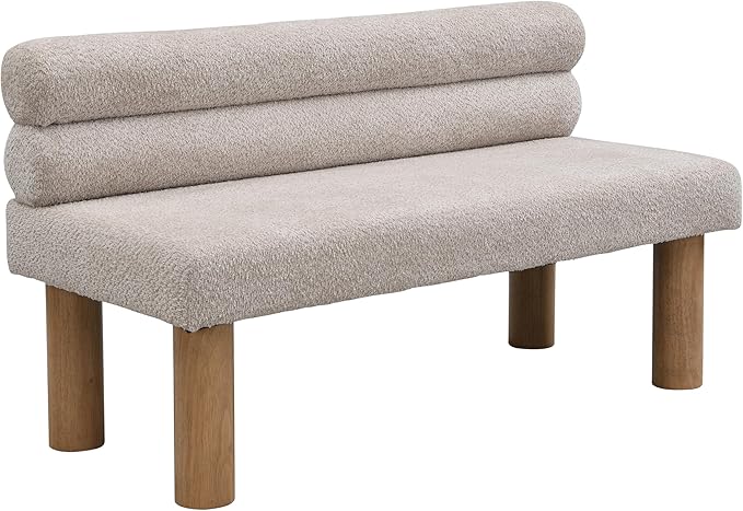 Christopher Knight Home Wally Boucle Upholstered Dining Bench, Modern Large Dining Room Chair, Entryway Ottoman Bench, Bedroom End of Bed Seating, Armless Desing and Wooden Frame, Light Gray+Natural