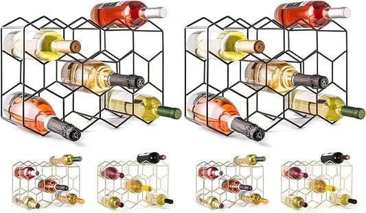 Gusto Nostro Countertop Wine Rack - 14 Bottle Freestanding Modern Black Metal Small - 3 Tier Tabletop Wine Holder Stand for Cabinet, Pantry - Wine Racks Countertop - No Assembly Required (Pack of 2)