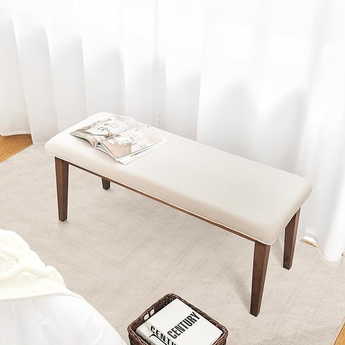 kinmars Upholstered Bench for Bedroom End of Bed,42.5-inch Entryway Bench for Living Room,Dining Bench with Padded Seat and Solid Wood Leg for Kitchen Bedroom,Indoor and Hallway (Bench, Beige)