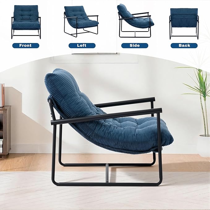Modern Accent Chair Set of 2, Living Room Chair with Metal Frame,Upholstered Arm Chair with Soft Cushion for Bedroom Lounge Reading Room (Blue)