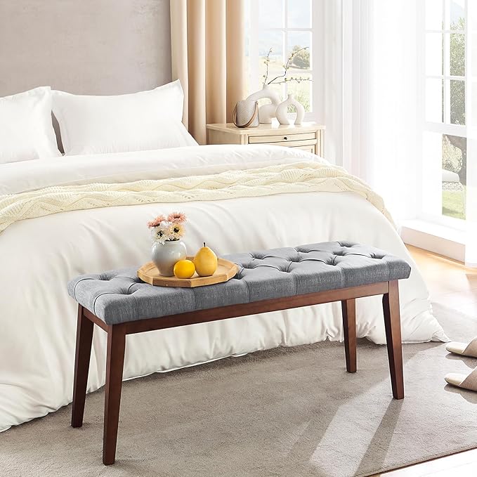 kinmars Upholstered Bench for Bedroom End of Bed,42.5-inch Entryway Bench for Living Room,Dining Bench with Padded Seat and Solid Wood Leg for Kitchen Bedroom,Indoor and Hallway