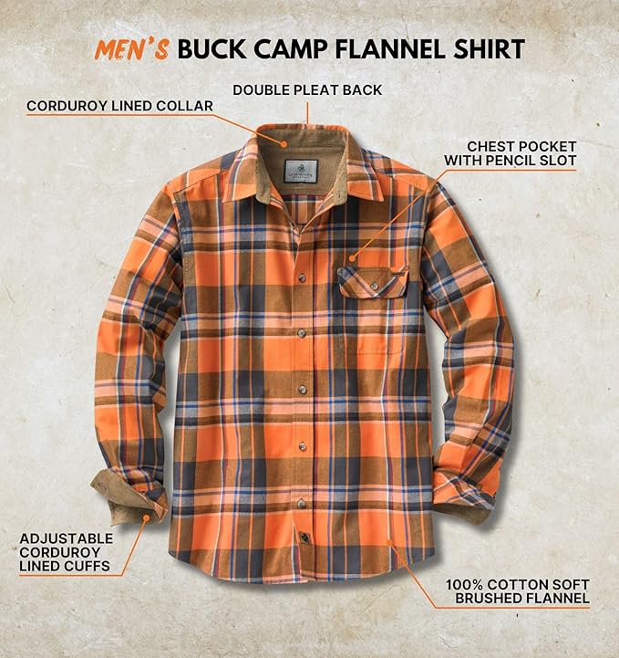 Legendary Whitetails Mens Long Sleeve Button Down 100% Cotton Flannel Shirt