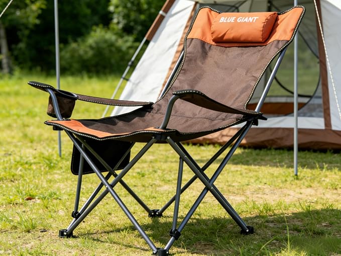 2 Pack Adjustable Folding Camping Chairs with Detachable Footrest and Headrest, Lightweight and Portable, Ideal for Hiking, Travel, Fishing and Outdoor Activities (Orange)