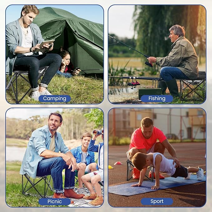 Padded Camping Stool, 18 Inch Oversized Camping Foot Rest, 500lb Outdoor Folding Camp Chair Portable Camping Ottoman for Camping Gardening w/Storage Net, Carry Bag (1, Black)