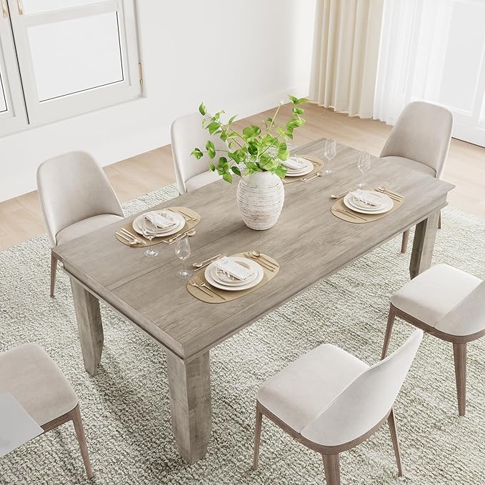 GarveeHome Farmhouse Dining Table for 6-8 People, 71 in Long Kitchen Tables with Wooden Sturdy Frame, 6 ft Large Rectangular Dinner Table for Dining Room, Kitchen, Grey, 71" Non-extendable