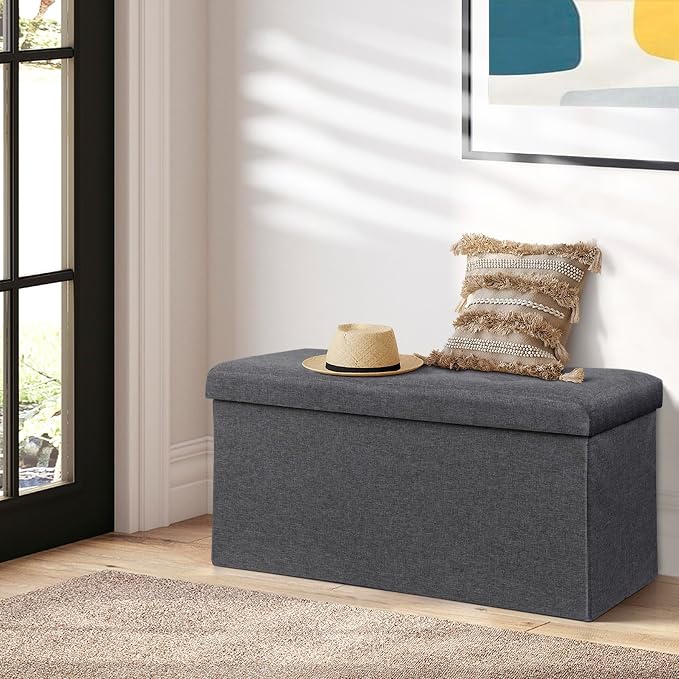 ZENY 30 Inches Folding Storage Ottoman Bench with Hidden Storage, Foot Rest Stool for Living Room, Bedroom, Gray