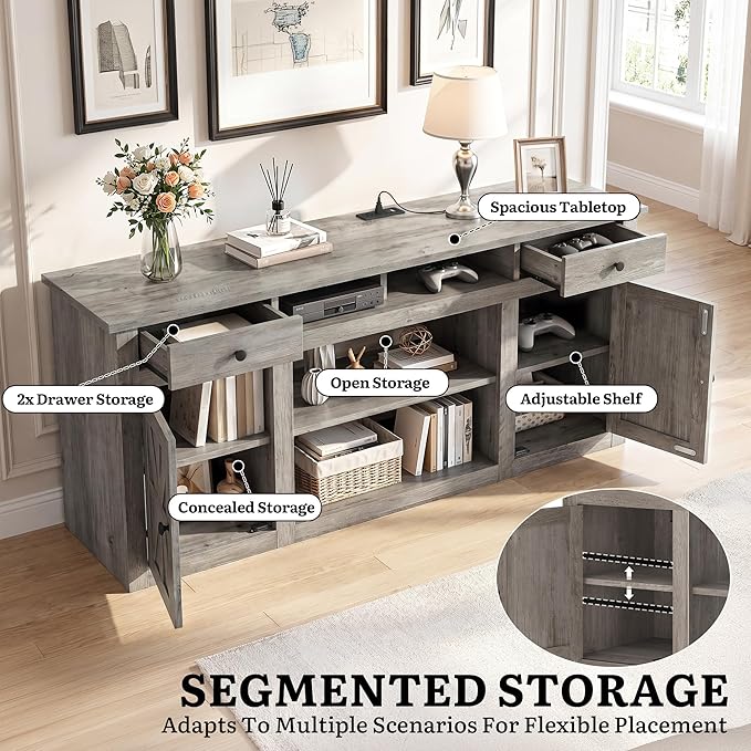 YITAHOME Farmhouse TV Stand for 65-Inch TV, Entertainment Center with Storage Cabinets & Drawers, TV Console for Living Room, Washed Gray