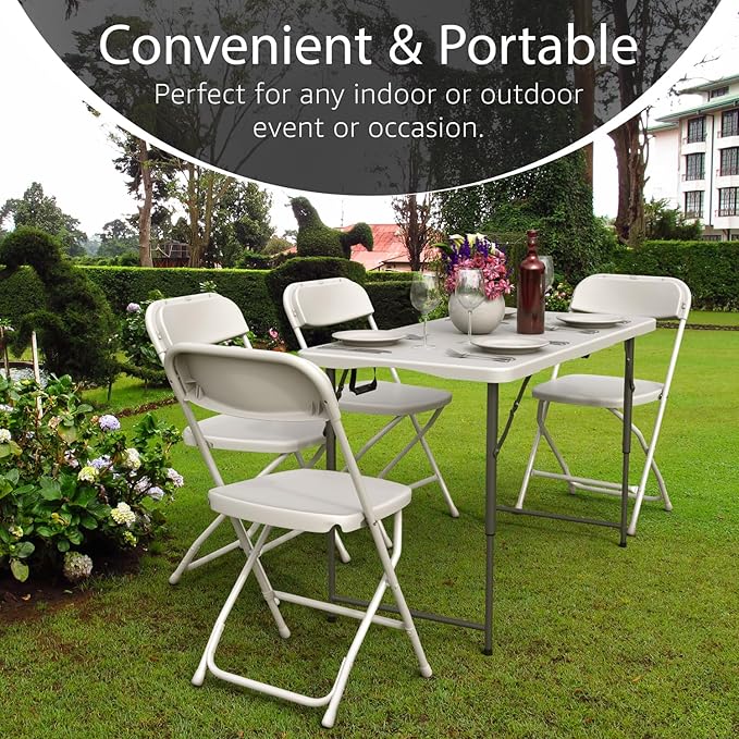2 Pack of 4 Feet Foldable Table with Built in Handle & Steel Legs | Heavy Duty Portable | Perfect for Party, Dining, Wedding, Events, Picnic Indoor, Outdoor, Camping, Utility, Temporary