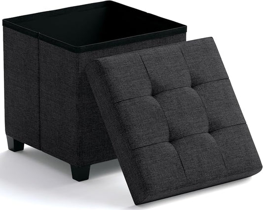 Ornavo Home Storage Ottoman with Legs, Square Cube Foot Rest Stool Seat, for Living Room, Bedroom, Home Office, Dorm - 15 x 15 x 15, Black