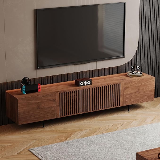 94.48" Mid-Century Modern TV Stand, Walnut Media Console with 4 Storage Cabinets, Entertainment Center for TVs up to 100 Inches, Ideal for Living Room or Bedroom