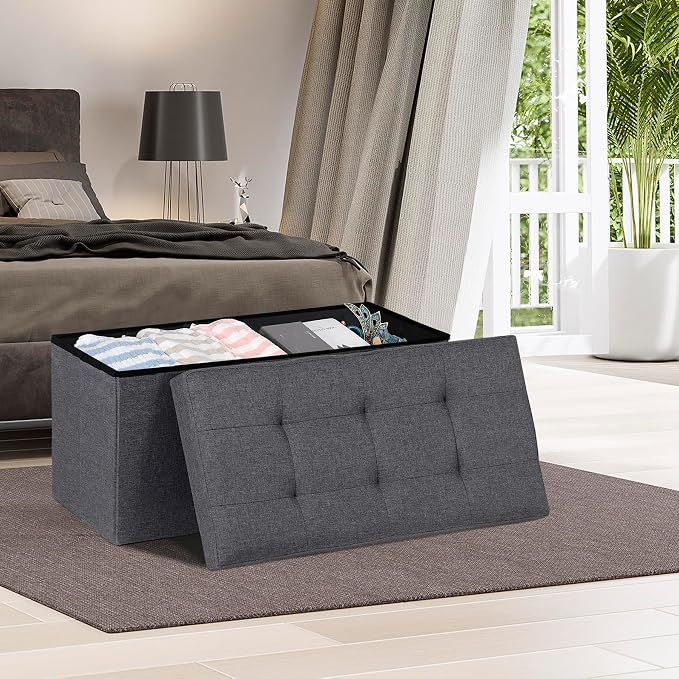 ZENY 30 Inches Folding Storage Ottoman Bench with Hidden Storage, Foot Rest Stool for Living Room, Bedroom, Gray