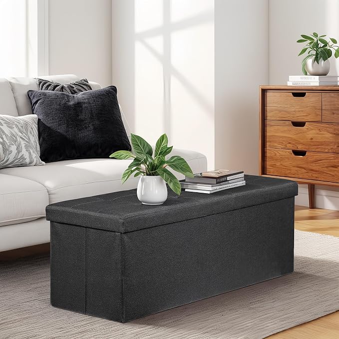 ZENY 43.3 Inches Folding Storage Ottoman Bench with Hidden Storage, Foot Rest Stool, Chest for Living Room, Bedroom (Black)