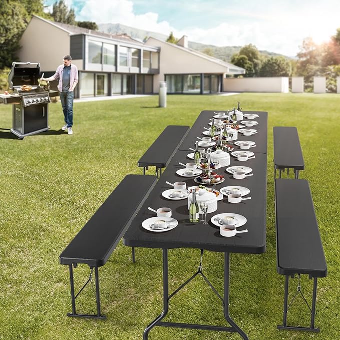 VINGLI 6 feet Plastic Folding Bench,Portable in/Outdoor Picnic Party Camping Dining Seat, Garden Soccer Multipurpose Entertaining Activities, Smooth HDPE Tabletop (1, Black, 6ft)