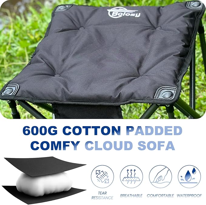 Bolosy Camping Stool Oversized Camping Foot Stool Ottoman Heavy Duty Camp Stool Padded Camping Chair Foot Rest Foldable Footrest