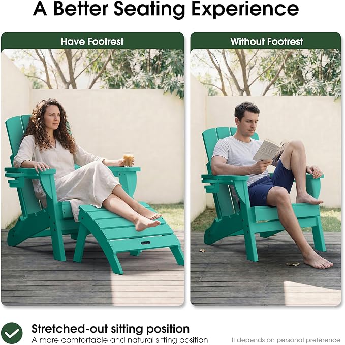 Adirondack Ottoman Footrest for Adirondack Chair, All-Weather HDPE Outdoor Foot Stool, Folding Patio Ottoman for Lawn, Garden, Deck, Backyard, Lake Blue