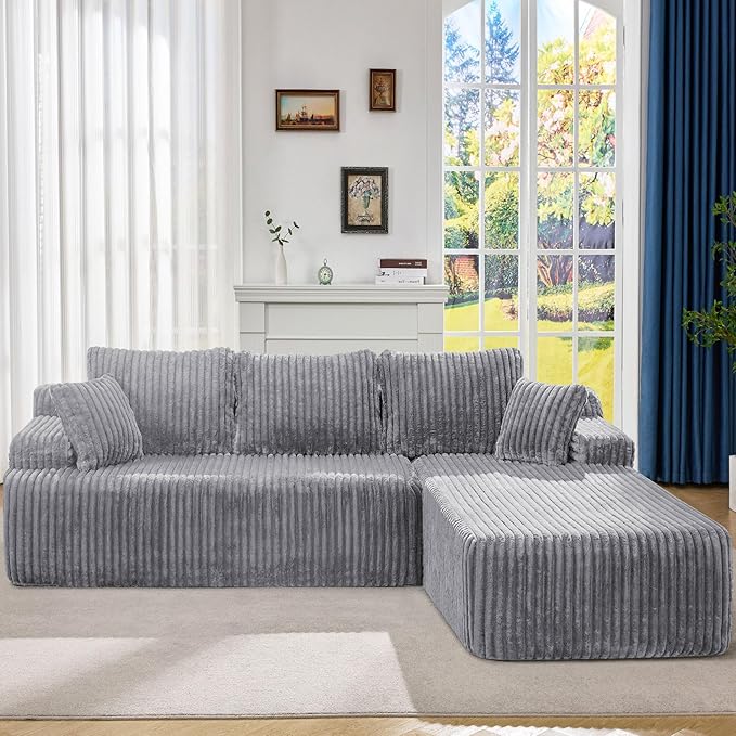 Hobestluk Modular Sectional Sofa Boneless Couch L-Shape Couch 3 Seat Modular Couch Memory Foam Sectional Couches for Living Room Furniture, Cloud Couch with Oversized Chaise (108" Right Facing Chaise)