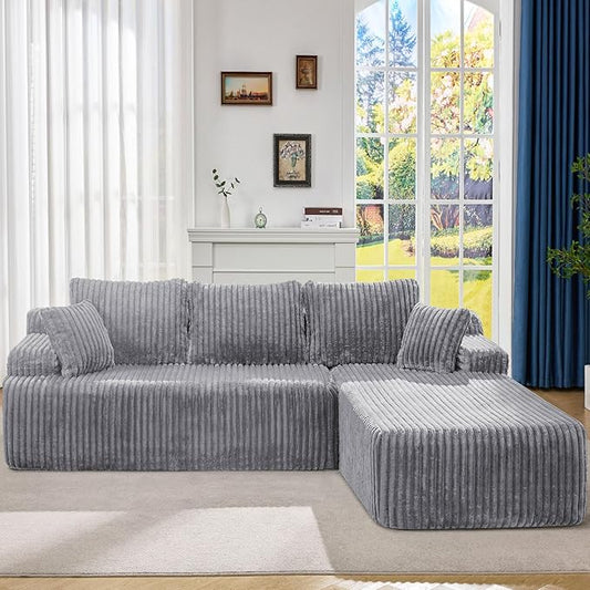 Hobestluk Modular Sectional Sofa Boneless Couch L-Shape Couch 3 Seat Modular Couch Memory Foam Sectional Couches for Living Room Furniture, Cloud Couch with Oversized Chaise (108" Right Facing Chaise)