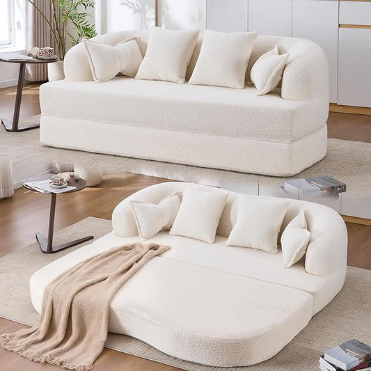 70" Convertible Sofa Bed, 2-in-1 Boneless Sleeper Sofa, Soft Chenille Folding Sofa Loveseat with 4 Pillows, Love Seat Small Couch for Small Spaces, Living Room, Bedroom, No Assembly
