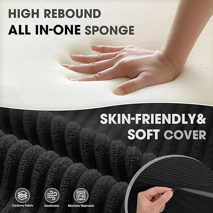 Kasunpul Folding Sofa Bed with Pillow, Memory Foam Fold Out Chair Bed, Convertible Sleeper Chair with Washable Cover, Futon Floor Couch for Living Room/Dorm/Guest Use/Home Office/Apartment, Black
