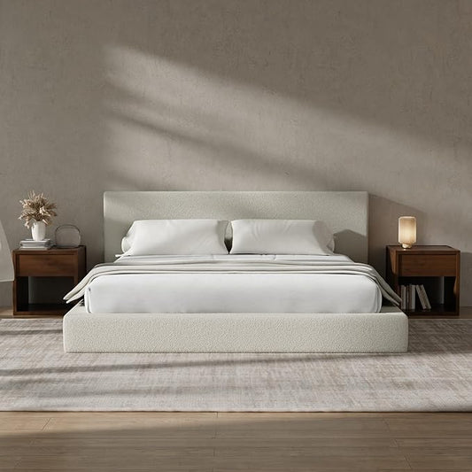 RECCI AirFrame King Size Bed Frame with Headboard, Cloud Upholstered Platform Bed Frame, 5 Inch Foam Cushioned, No Box Spring, Easy Assembly(Cream Boucle)