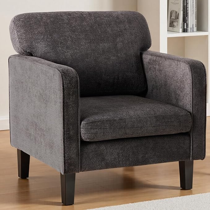 DUMOS Modern Accent Chairs for Living Room, Corner Chairs for Adults, Reading Chair with Armrest and Backrest, Comfy Lounge Chairs for Bedroom Reception Waiting Room, Dark Grey