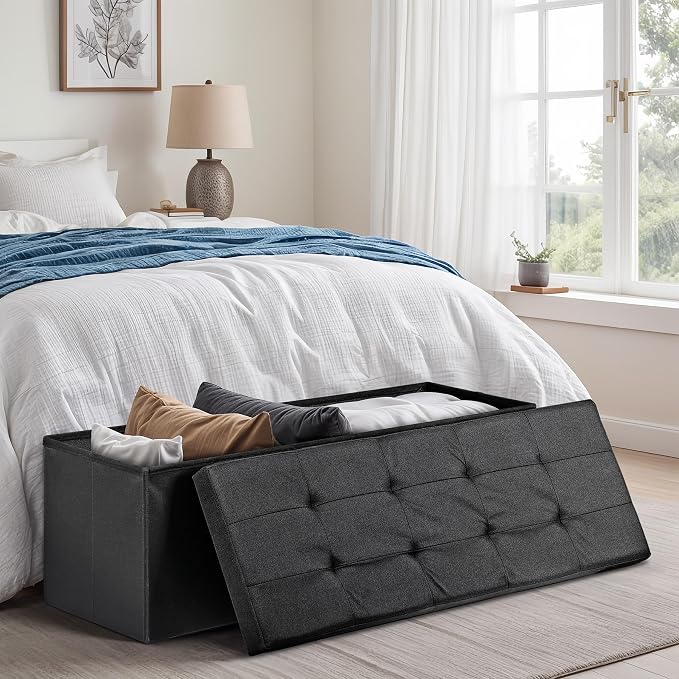 ZENY 43.3 Inches Folding Storage Ottoman Bench with Hidden Storage, Foot Rest Stool, Chest for Living Room, Bedroom (Black)