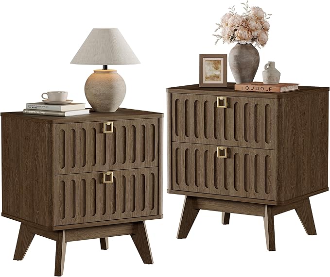 SICOTAS Nightstands Set of 2 with Drawers, 21" Wide Modern Bedside Tables for Bedroom, Stable Nightstands with Storage, Easy Assembly End Tables for Apartment
