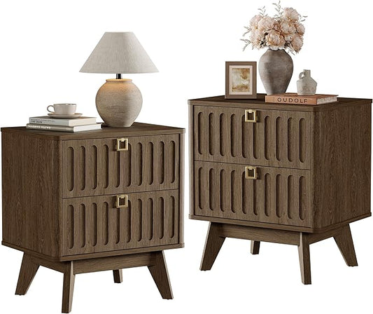 SICOTAS Nightstands Set of 2 with Drawers, 21" Wide Modern Bedside Tables for Bedroom, Stable Nightstands with Storage, Easy Assembly End Tables for Apartment