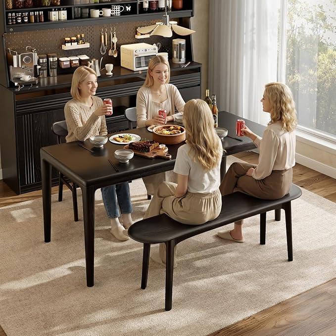 DONGMUWUEJEE 100% Solid Wood Dining Bench, Wood Bench for End of Bed with Rounded Corners, Entryway Benches for Farmhouse, Kitchen, Living Room and Plant Stand (Black, 39.4" D x 11.8" W x 19.7" H)