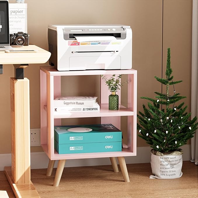 Aenuert Night Stand, Pink Kids Nightstand, Modern End Table with Open Storage, 2-Tier Nursery Bedside Table for Small Space, Living Room, Bedroom