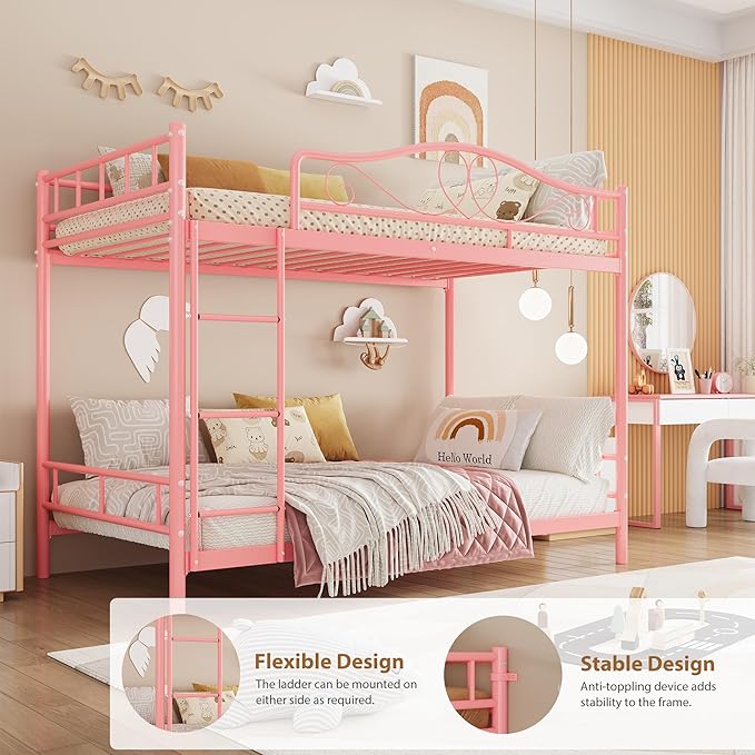 IDEALHOUSE Bunk Bed Twin Over Twin with Ladder & Full Safety Guardrail, Heavy Duty Metal Twin Over Twin Bunk Bed 400 Lbs Load Capacity, Space-Saving, Noise Free, No Box Spring Needed, Easy Assembly, P