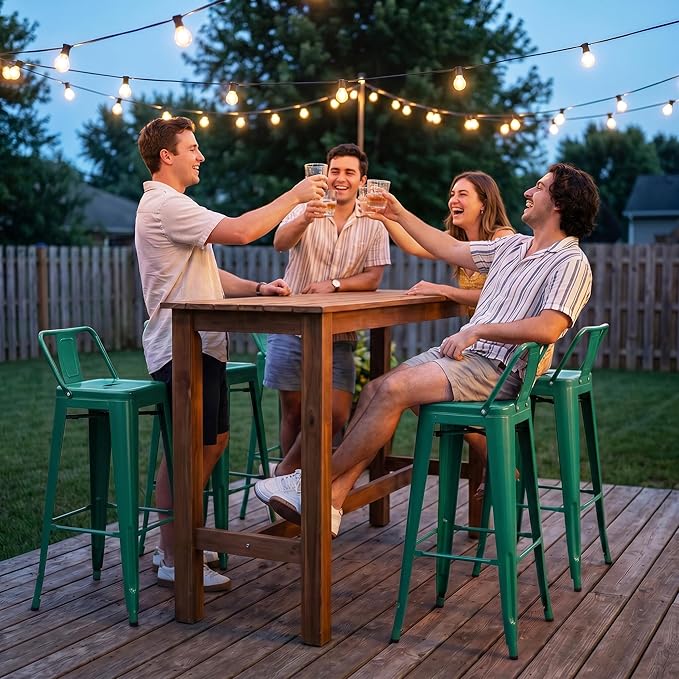 Furmax 30 Inch Metal Bar Stools Set of 4, Counter Height Stools, Industrial Bar Chairs Patio Stool Stackable Stool for Kitchen/Dining Room/Indoor Outdoor(Green, 30'' Lower Back)