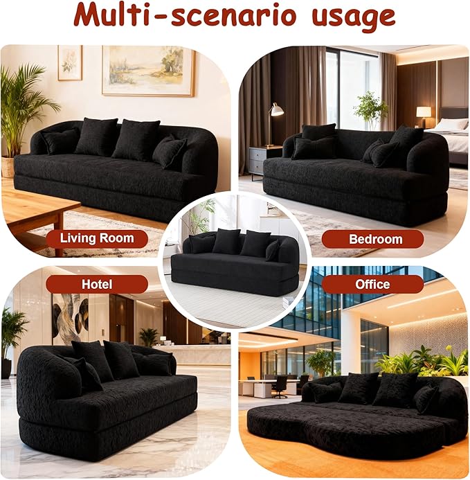 70" Convertible Sofa Bed, 2-in-1 Boneless Sleeper Sofa, Soft Chenille Folding Sofa Loveseat with 4 Pillows, Love Seat Small Couch for Small Spaces, Living Room, Bedroom, No Assembly