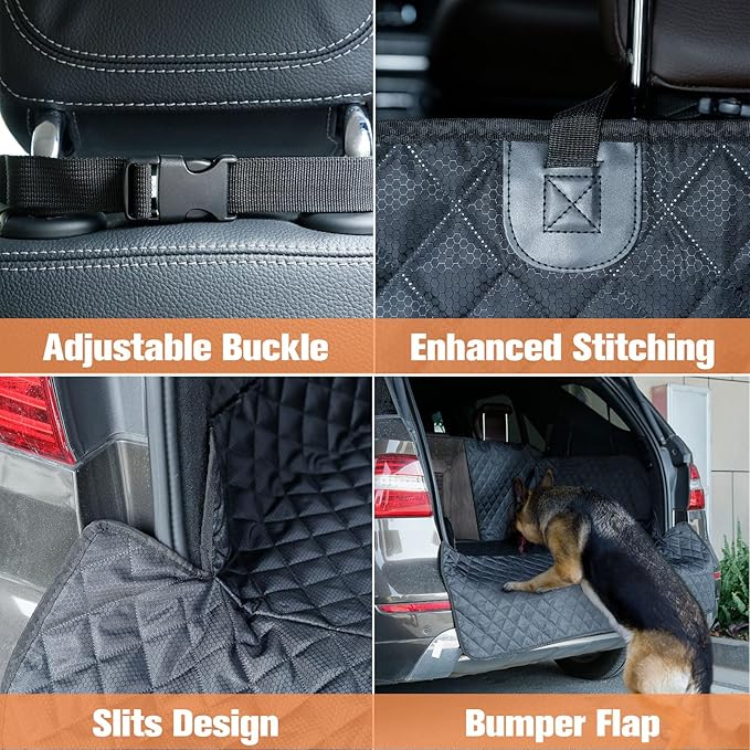 PETICON SUV Cargo Liner for Dogs, Waterproof Trunk Cover for SUVs with Mesh Window, Bumper Flap Protector, Scratchproof Durable 600D Oxford Fabric, Non-Slip, Machine Washable