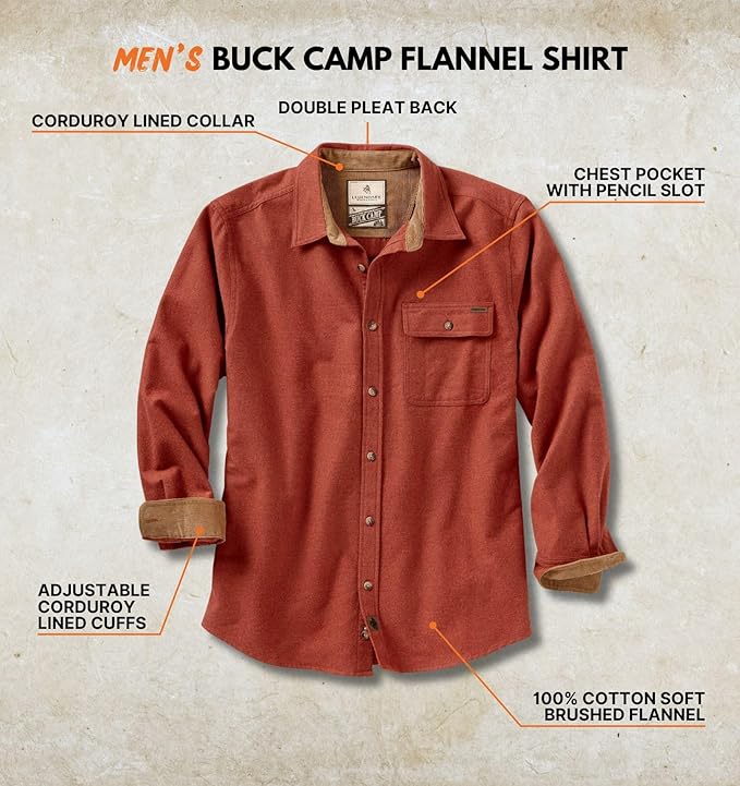 Legendary Whitetails Mens Long Sleeve Button Down 100% Cotton Flannel Shirt