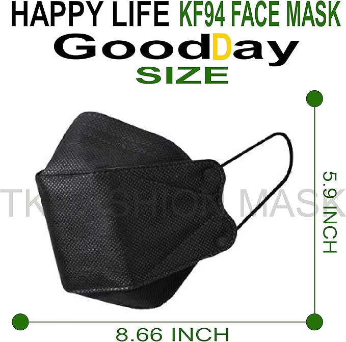 (Pack of 10) Black Disposable KF-94 Face Mask, 4-Layer Filters, Made in Korea, Nose Mouth Covering Dust Mask (individual Packed)(Black Color)